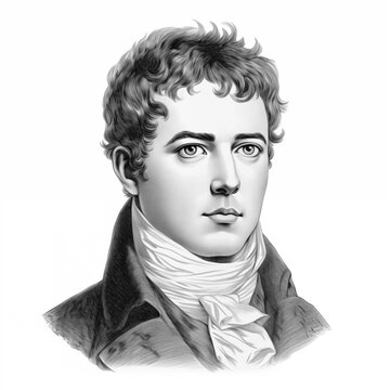 Black and white vintage engraving, headshot portrait of Robert Fulton, the famous American engineer and inventor, white background, greyscale - Generative AI