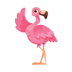 Pink Flamingo Character with Long Neck and Legs Waving Wing Vector Illustration