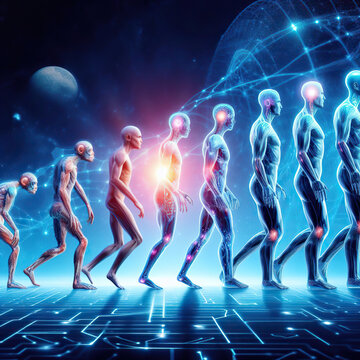 Evolution of the human race, from past to future.