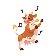 Funny Cow Character with Udder and Horns Singing Vector Illustration