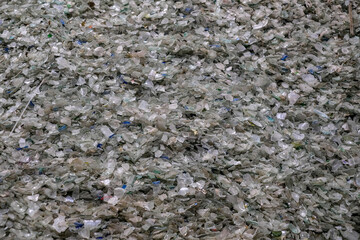 detail of crushed glass material for recycling