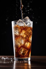 Iced tea poured into a tall glass with ice