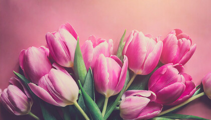 Obraz premium Tulips flower on pink background, for greeting card