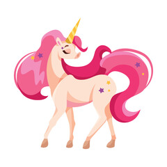 Unicorn with Pink Mane and Tail as Good Fairytale Character Vector Illustration