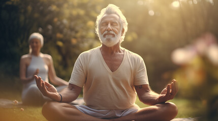 yoga class for older people. health care concept. beautiful pensioners doing yoga 