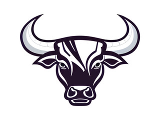 Bull logo. a bull's head with large horns on a background. Bull logo for stickers and business. Aggressive Bull logo. Bull Icon.