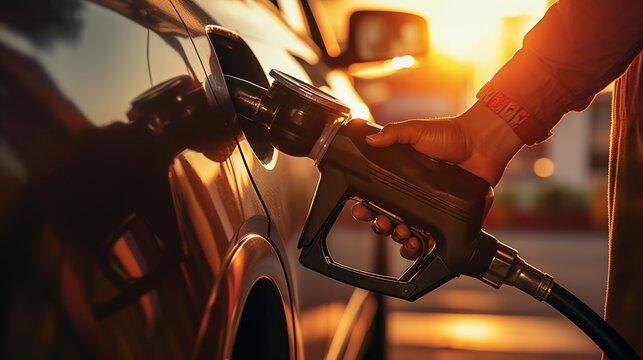 Close-up of a man's hand using a petrol pump