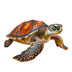Fototapeta premium a Green Sea Turtle swimming, in motion in a PNG, in an Aquatic-themed, isolated, and transparent photorealistic illustration. Generative ai