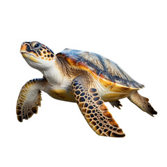 Fototapeta premium a Green Sea Turtle swimming, in motion in a PNG, in an Aquatic-themed, isolated, and transparent photorealistic illustration. Generative ai