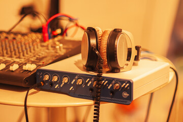 sound engineering equipment and headphones
