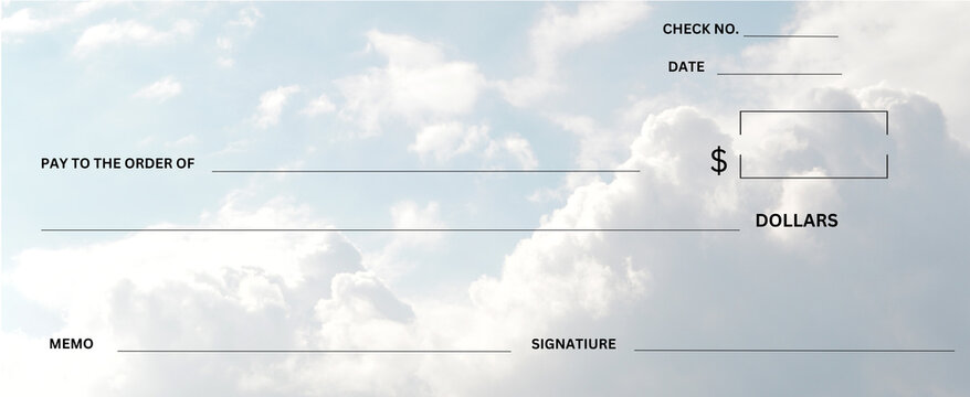 blank check with clouds in sky background
