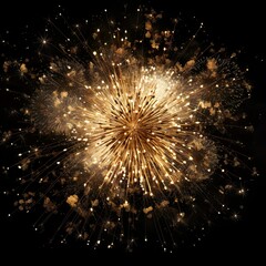 Gold and Black Firework on new years eve. In Front of a City. Looks like Asteroids. - Generative AI