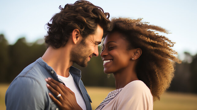 Pareja interracial abrazandose
