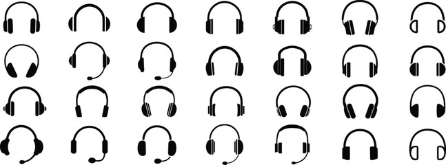Headphones icons set. Realistic wireless over ear headphone collection vector illustration. Earphone