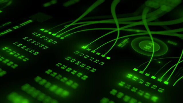 abstract information technology background with animated code lines and data flow, 4k uhd