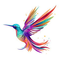 Illustration of a flying hummingbird. Image of a multicolored caliber transparent background