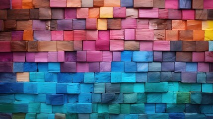 rustic rainbow, colorful wall mural of wood blocks, and wood textures, wood background, panoramic banner, long, rainbow mural, LGBT colors