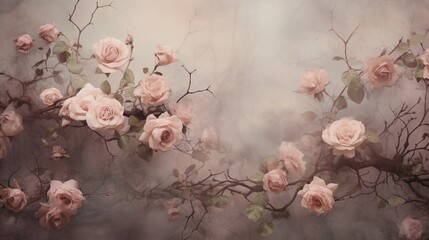 Watercolor, hazy, abstract of delicate pink flowers, design for photo studio background
