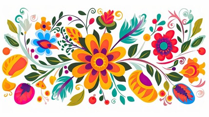 Fototapeta na wymiar a Mexican floral design, bright and colorful, flat color graphic in a Festive-themed, horizontal format of graphic illustration in JPG. Generative ai