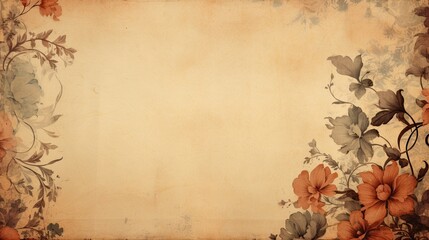 vintage paper with flowers on the side/margins, with room for copy and a  light background in a Horizontal format, in a Floral art paper-themed, photorealistic illustration in JPG. - obrazy, fototapety, plakaty