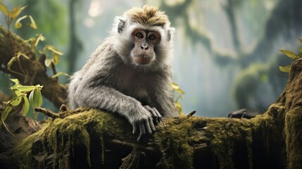Obraz premium Monkey in forest park in Ubud - Bali Indonesia - animal background