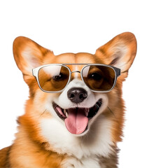 Cool Corgi dog in sunglasses, Happy and ready for summer, brown dog, isolated on Transparent background, png
