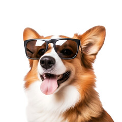 Happy and Cool Corgi dog ready for summer, sunglasses-wearing brown dog, isolated on Transparent background, png

