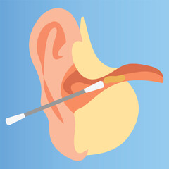Cleaning a human ear with a cotton swab - obrazy, fototapety, plakaty