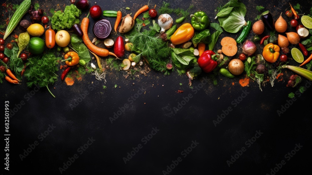 Poster garbage sorting. organic food waste from vegetable ready for recycling and to compost on the dark ba