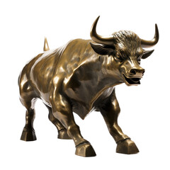 a statue of a raging bull representing the positive financial stock market, 3/4 view in an isolated and transparent PNG in a Financial-themed, photorealistic illustration. Generative ai