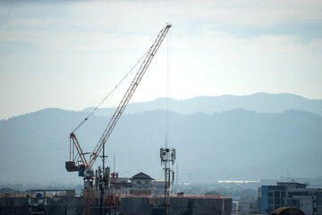 construction place in sunlight blue sky .