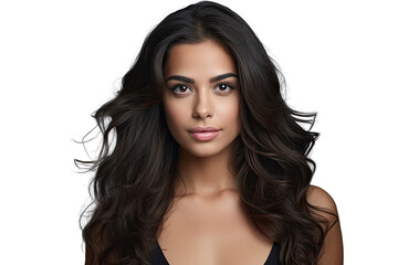 beautiful hispanic woman with brunete hair on a transparent PNG background