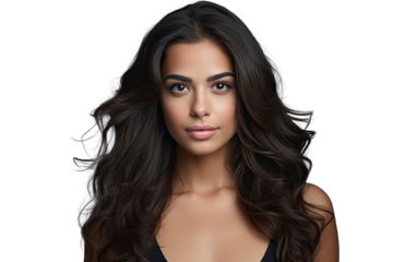 beautiful hispanic woman with brunete hair on a transparent PNG background