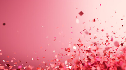 Falling confetti on bright pink background