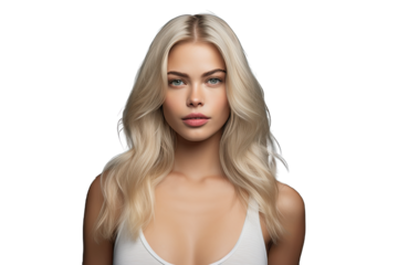 Beautiful blonde woman on a transparent PNG background