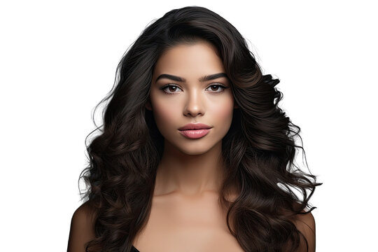 beautiful hispanic woman with brunete hair on a transparent PNG background