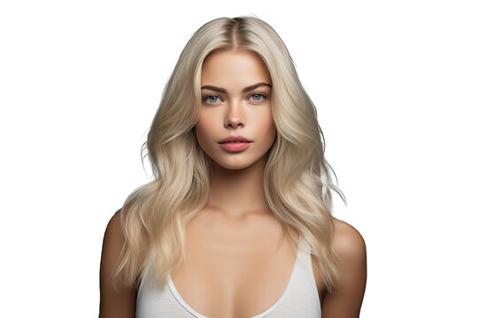 Beautiful blonde woman on a transparent PNG background