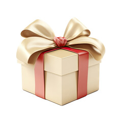 a Gift box, a tan box with a red ribbon in an isolated and transparent PNG in a Giving-themed, photorealistic illustration. Generative ai