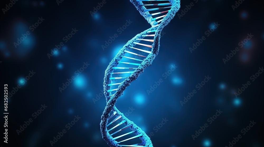 Wall mural dna helix, gene molecule spiral loop, 3d genetic chromosome cell. dna molecule spiral of blue light 