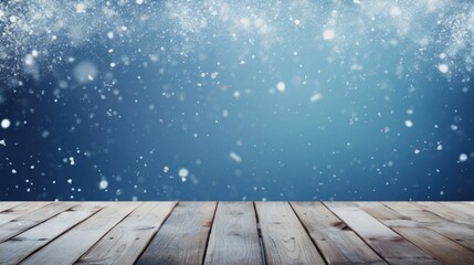 snow background light floor cold empty blue wooden space white table xmas top counter plank season wood card january frost falling concept - stock image - Powered by Adobe