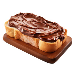 a Chocolate spread on a slice of bread, 3/4 view in an isolated and transparent PNG in a chocolate snack-themed, photorealistic illustration. Generative ai