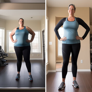 Before and after weight loss comparison of body transformation, woman 40 years old