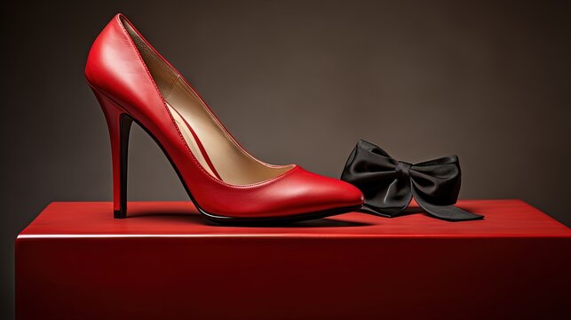 a red ladies shoes on a mortarboard, symbol photo for gender equality and women power