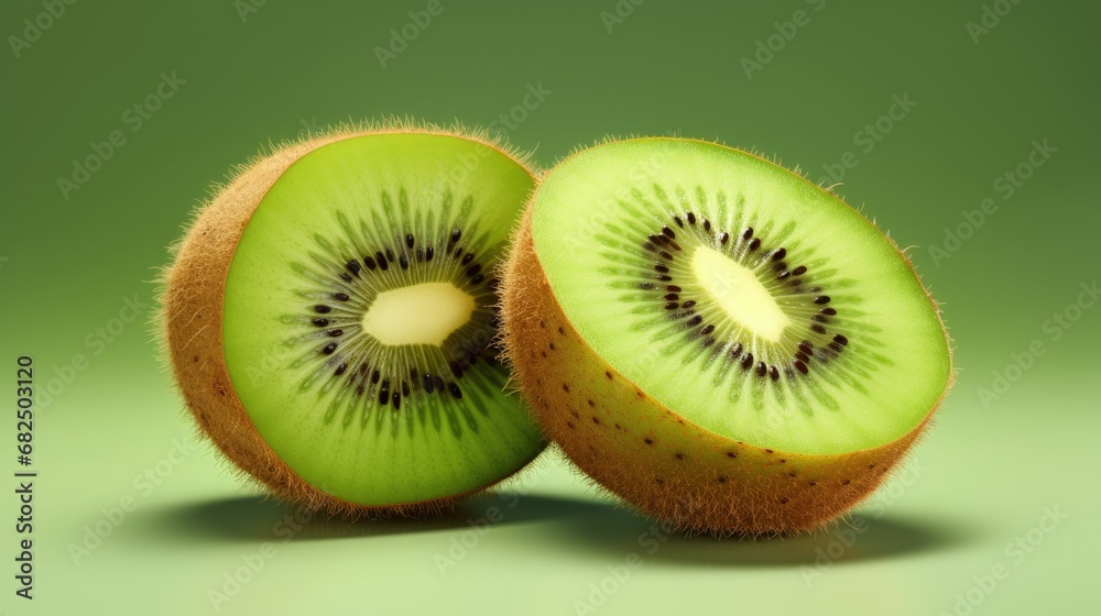Poster Kiwi fruit two slice isolated on white background. Clipping Path. Full depth of field.