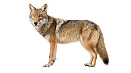 Naklejka na ściany i meble a coyote, standing, full body in an isolated and transparent PNG in a Wildlife-themed, photorealistic illustration. Generative ai