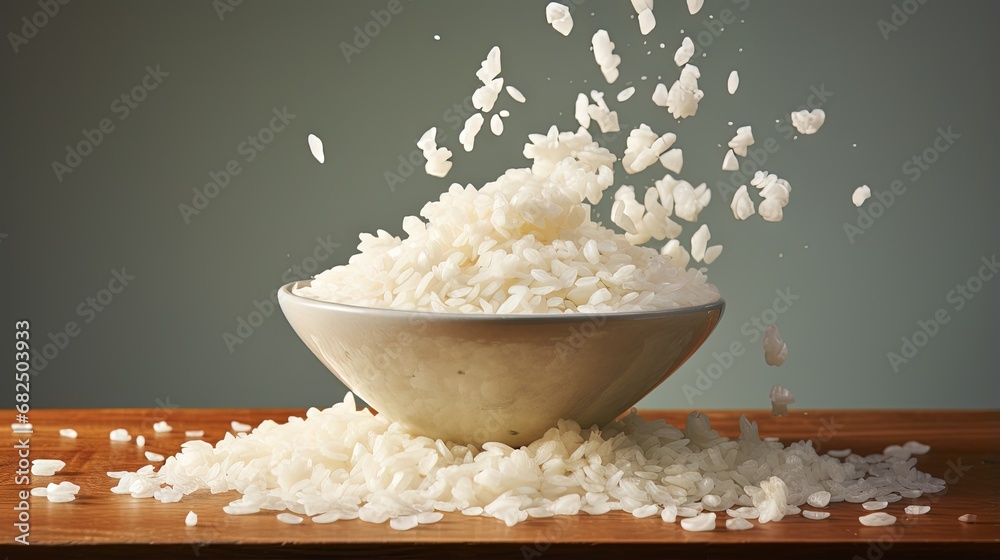 Wall mural grains of white rice falling into bowl - Wall murals