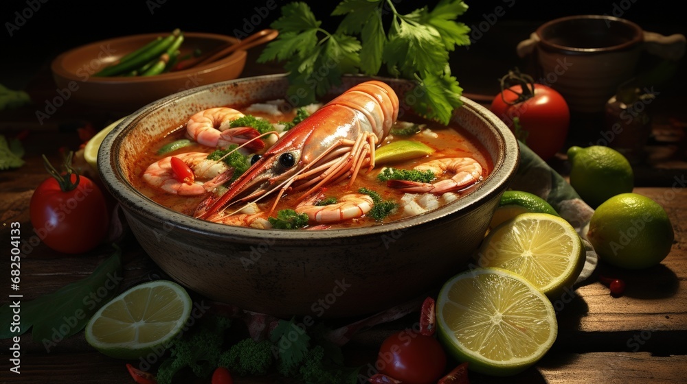 Sticker Thai Food Tom Yum Seafood, Tom Yum Kung Creamy spicy soup Hot Pot.