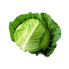 Fototapeta premium Green cabbage from a top view in an isolated and transparent PNG in a Vegetable-themed, photorealistic illustration. Generative ai