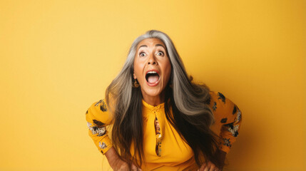 Young beautiful hispanic woman wearing casual dress standing over pink background afraid and shocked with surprise expression, fear and excited face. - obrazy, fototapety, plakaty
