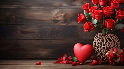 Naklejka na ściany i meble St Valentine's decor on wooden background